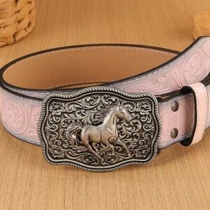 Vintage Buckle PU Leather Cowgirl Style Belt - Pink